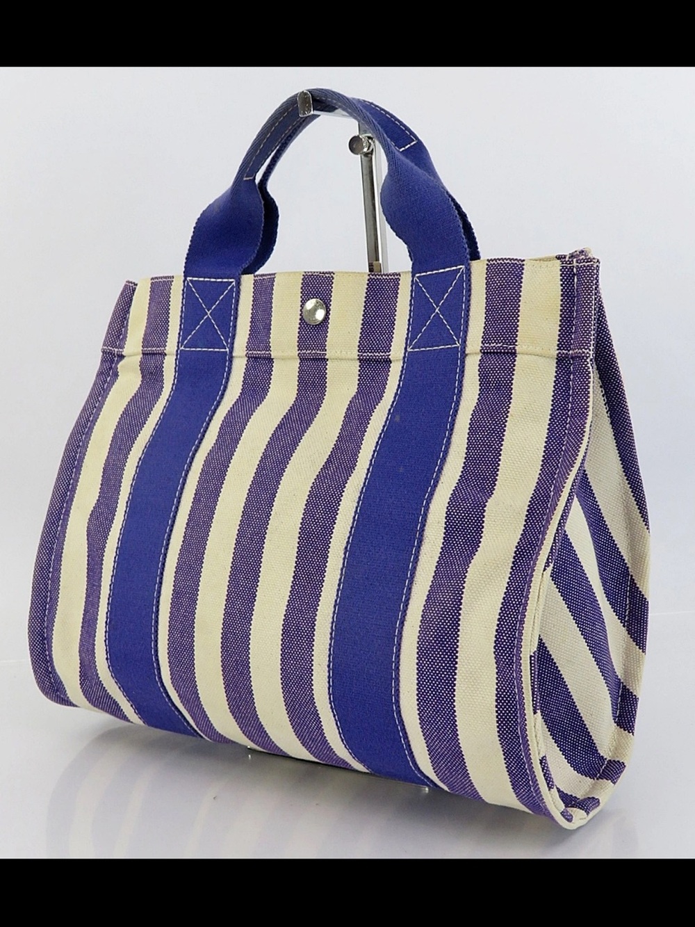 Hermes Striped Canvas Tote in Purple and Cream